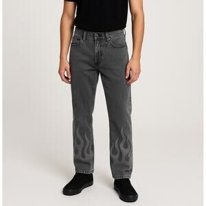 Hot Topic Flame Straight Leg Denim Pants Gray Black